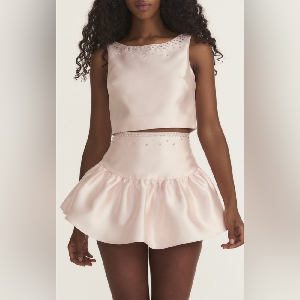 NWT LoveShackFancy Lively Embellished Mini Skirt Pink - 2